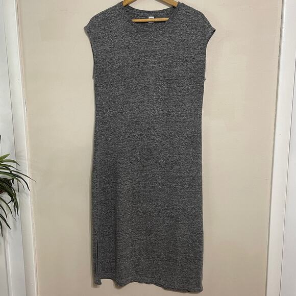 Old Navy Linen-Blend Jersey Midi T-Shirt Shift Dress Gray Size M - Picture 1 of 7